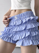Plaid Ruffled Layered Shorts Blue OutfitFlow